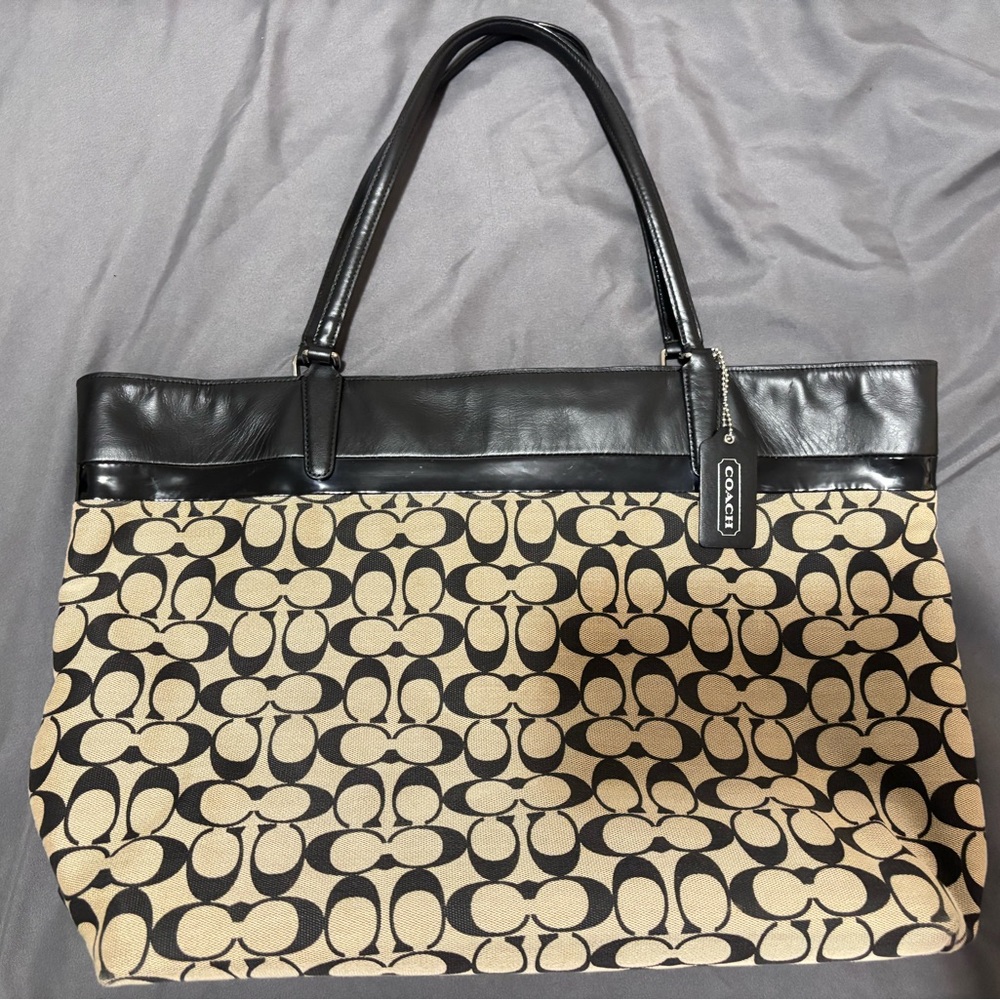 Coach Black and Cream Signature Tote